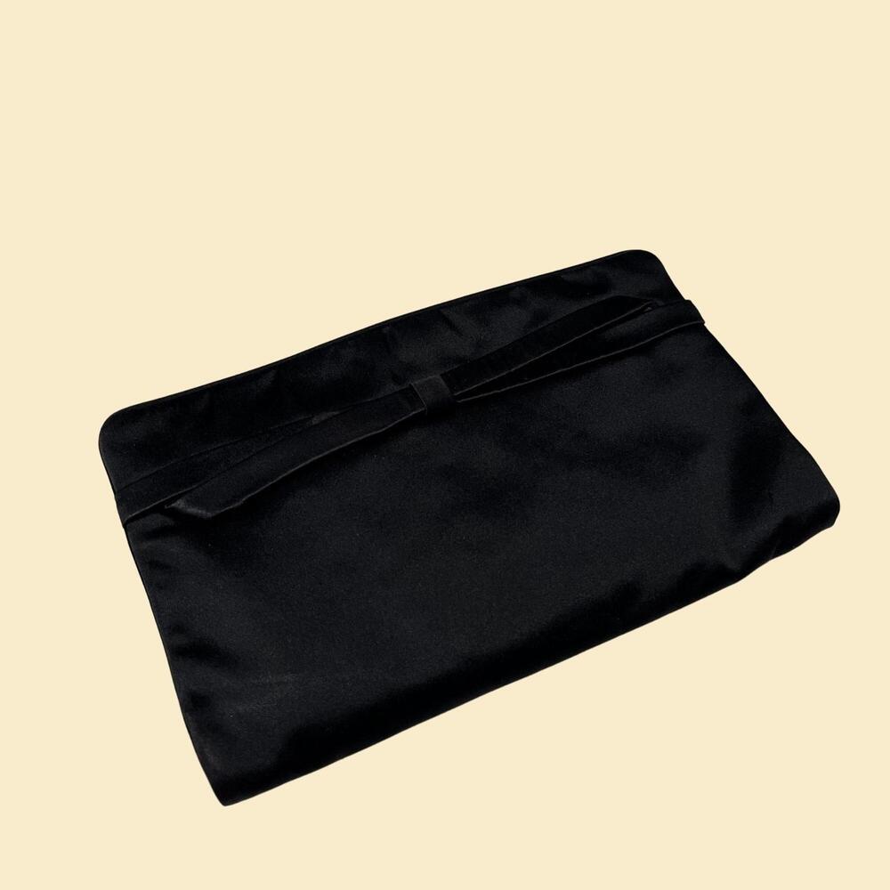 1950s black satin bag by MM Morris Moskowitz, vintage 50s clutch bag